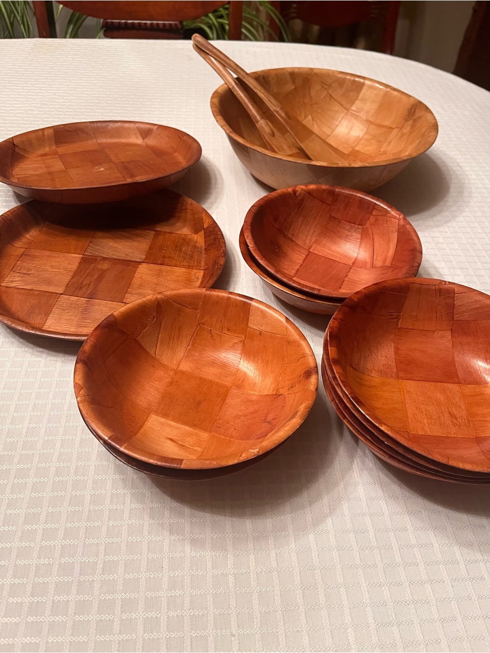 Vtg. 13-Piece MCM pressed Bamboo Mega Set w/ Plates